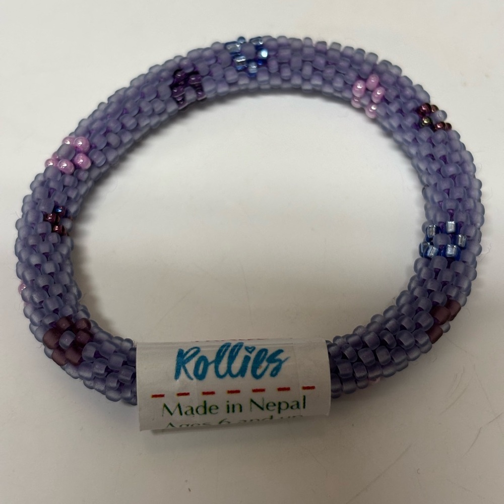 Flower Power Kid's Rollies Glass Beaded Bracelet Purple NWT